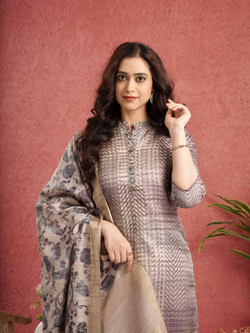 Purple with Chikoo Ready to Wear Silk Kurti Set Geetha Creation